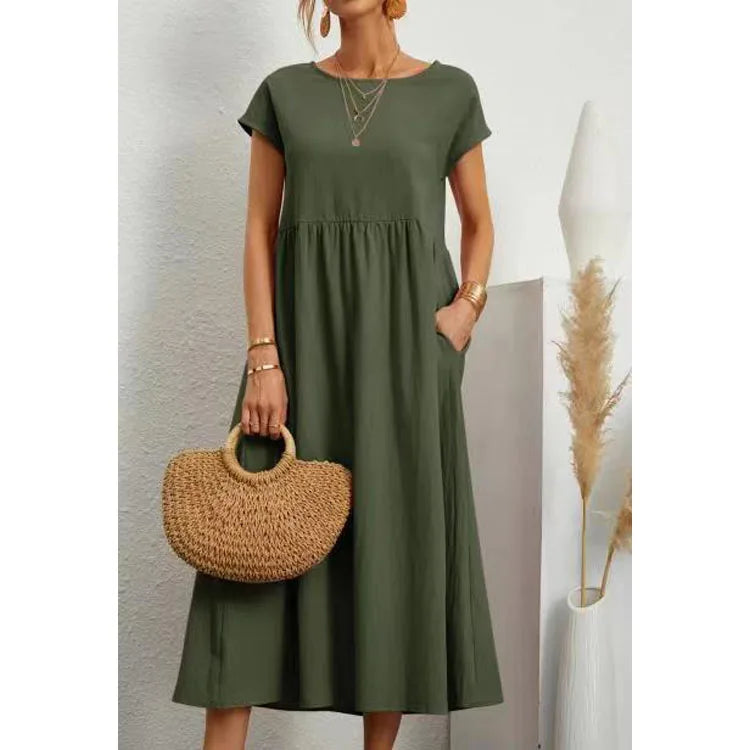 Chic and Elegant 2023 Women Casual Dress Solid Sleeveless Loose Midi Length Dress Cheap Sell Women Dress
