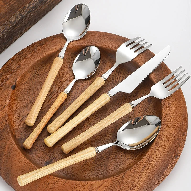 Hot Selling Knife Fork Spoon Stainless Steel Cutlery Set with Wooden Handle