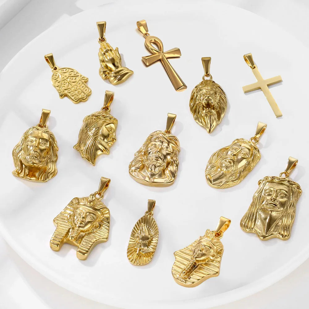 18k Gold Ankh Cross Pendant Different Designs Egypt Pharaoh Charm Cross Jesus Piece Pendants Praying Hands Pendant for Women Men