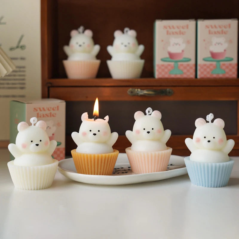 Home Decor Creative Cute Handmade Cake Aromatherapy Candles Ornament DIY Gifts Cake Bear Scented Candles