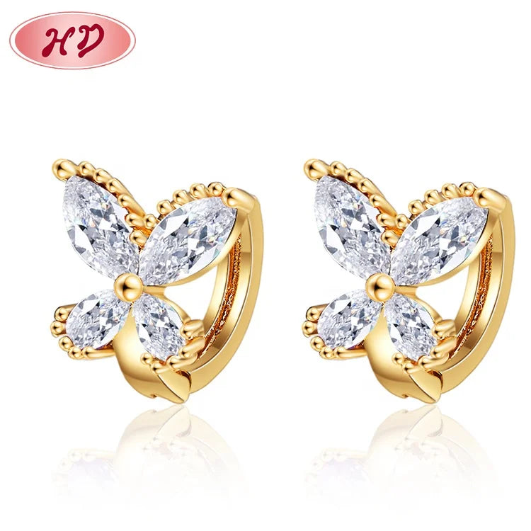 New Arrivals butterfly Cubic Zirconia Women Cz Huggie Earrings 18k Gold Plated on Brass Fashion Jewelry Ear Rings