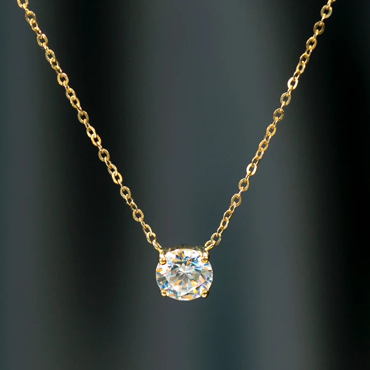 18K Solid Yellow Gold Heart Couple Pendant Personalized Chain Necklace Set Trendy Letter-Designed Moissanite Jewelry