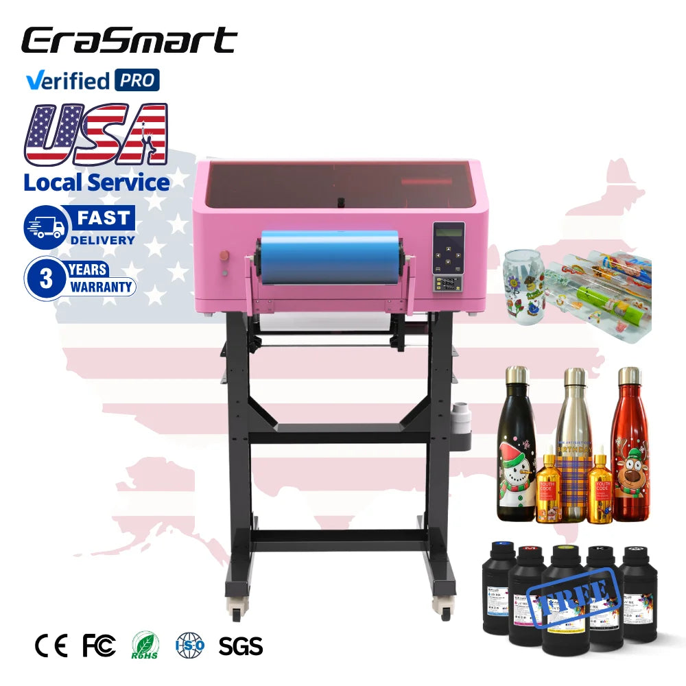 Erasmart 35CM UV DTF Cups Wraps Printer Sticker Inkjet CMYK Varnish UV DTF Printer With Laminator