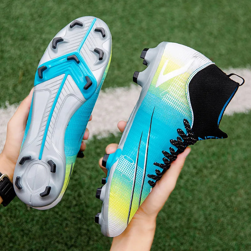 EACH High Top Quality Football Shoes Students Children's Artificial Grass TF Shredded Spikes Training Soccer Shoes