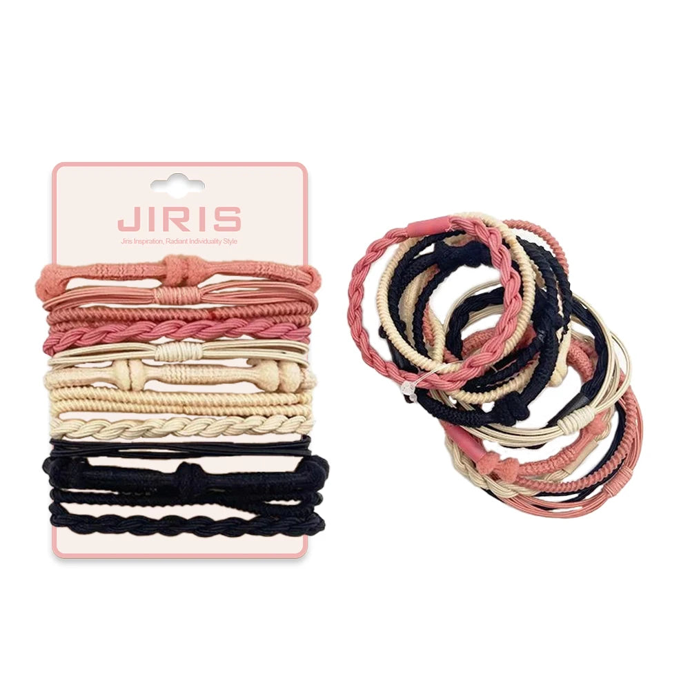 JIRIS Wholesale Custom Logo Fashion Boho Twist Unisex Hair Tie Bracelets Accessories Adjustable Rubber Elastic Hair Bands