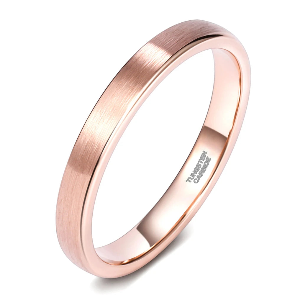 OAHLAN 3mm Brushed Tungsten Carbide Rings Silver Rose Gold Color Engagement Wedding Bands Women Fashion Jewelry Couple Rings