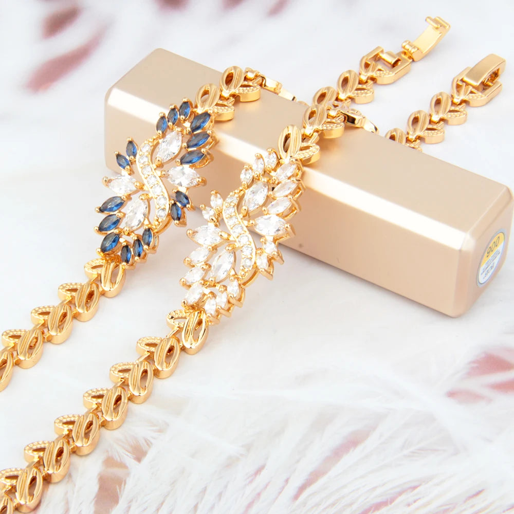 Gold Plated Diamond Bracelet for Women S-Shape Crystal Flower with Wheat Ear Chain Luxury Hip Hop Style for Anniversaries