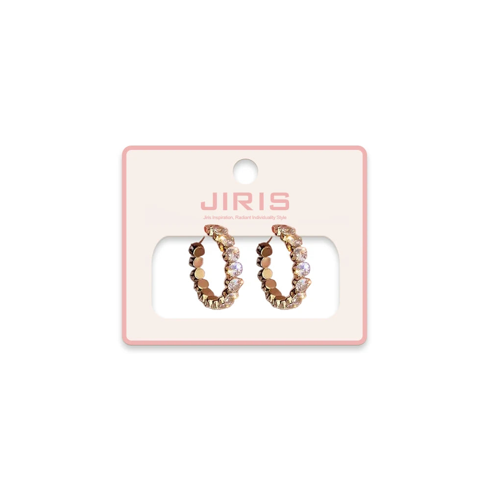 JIRIS New Arrival Trendy Glitter Luxury Diamond Earrings Square Marquise Round CC Gold Plated Fashion Jewelry Earrings for Women