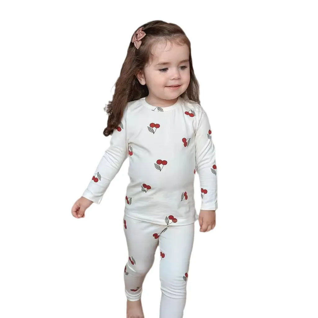 Korean Style Spring and Autumn Long-Sleeved Baby Pajamas for Baby Girls Kids Home Clothes with Cartoon Baby Suit