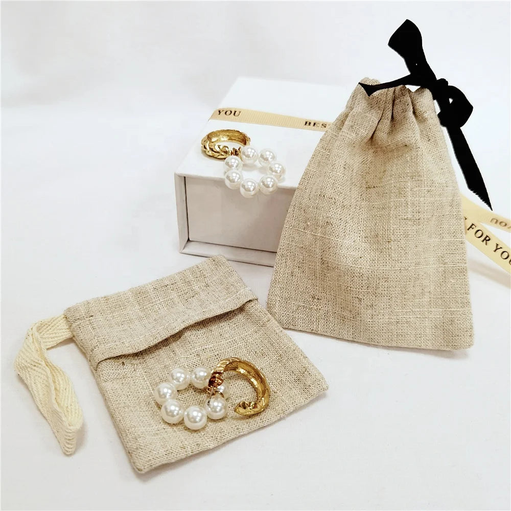 Chuanghua Reusable Small Linen Pouch Jewelry Drawstring Bag Custom Logo Eco Linen Gift Packaging Pouch Linen Jewelry Pouch