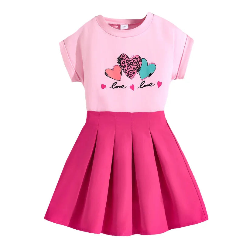 summer girls clothes set teenager t shirt ruffle skirts two piece clothing sets casual teenager pink clothes suit
