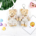 Overall Rompers Mini Bear Couple Plush Pendant Floral Dress Hanging With Cute Rabbit Plush Keychain for Lovers