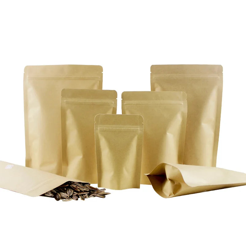 Free Sample Bio Bag Brown Kraft Paper Bags No Printing Biodegradable Stand up Pouch Kraft Paper Pla Stand up Kraft Paper Pouch