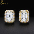 Factory Wholesale Luxury Rappers Jewelry Hip Hop Men 2.46ct Emarald Cut VVS Baguette Moissanite Diamond Halo Stud Earrings