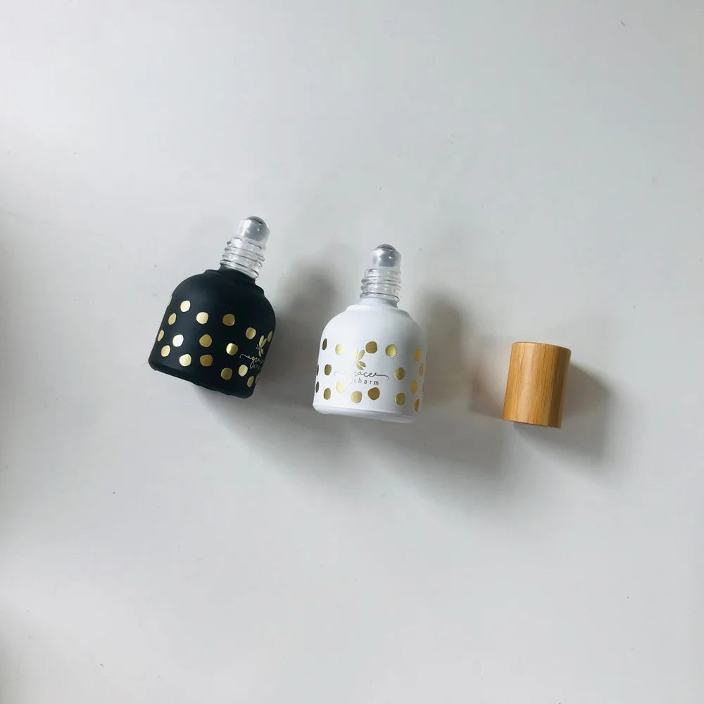 High-end Skin Care Product Packaging 10ml Morandi Matte Color Scheme Round Roller Glass Bottle with Real Bamboo Cap