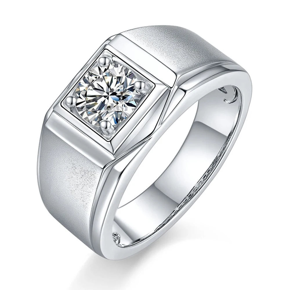 Men Jewelry Rings 925 Sterling Silver White Gold Color Rhodium Plated Chunky Gem Stone Engagement Moissanite Rings