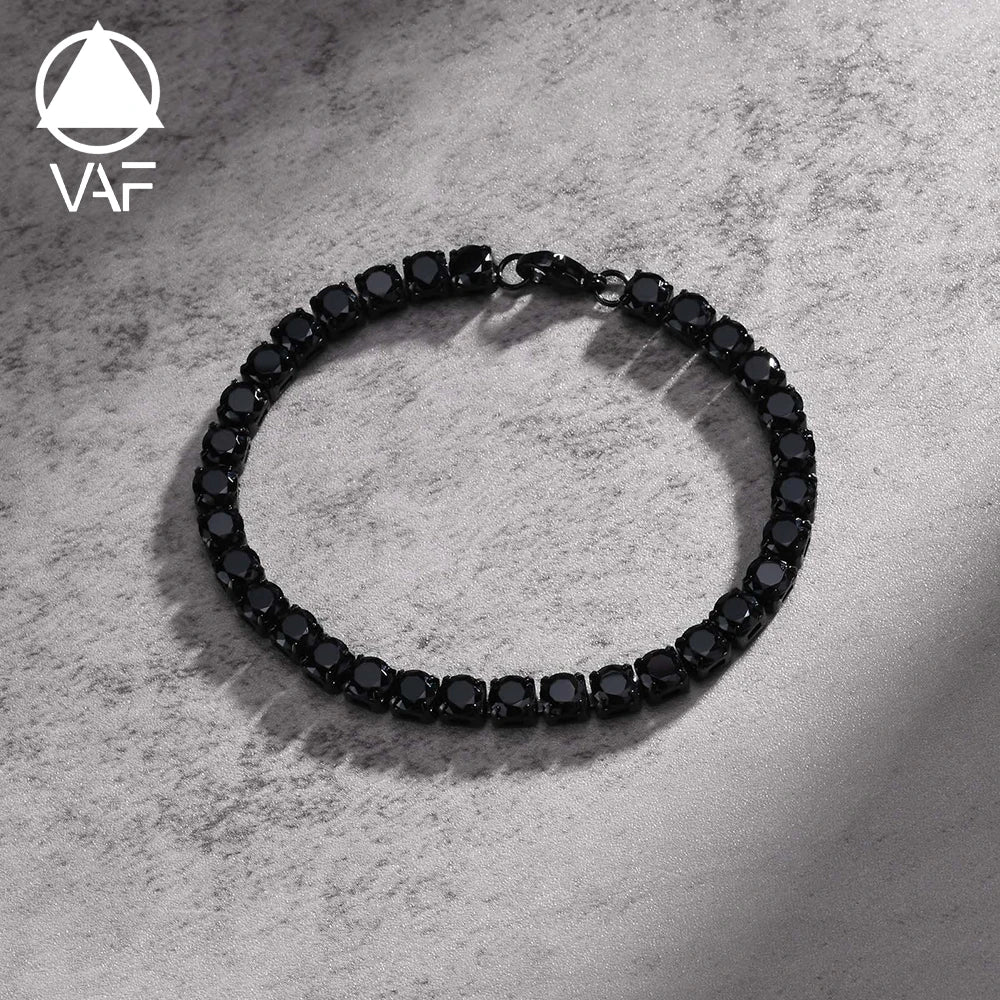 VAF 19/21cm Stainless Steel AAA Black Zircon Bracelet for Men Pulsera Zircon Negro Schwarzes Zirkonarmband