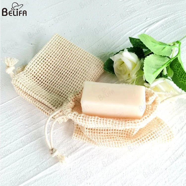 New Design Natural Ramie Linen Massage Cleaning Tool Handmade Shower Cuticle Non-Slip Foam Soap Bag