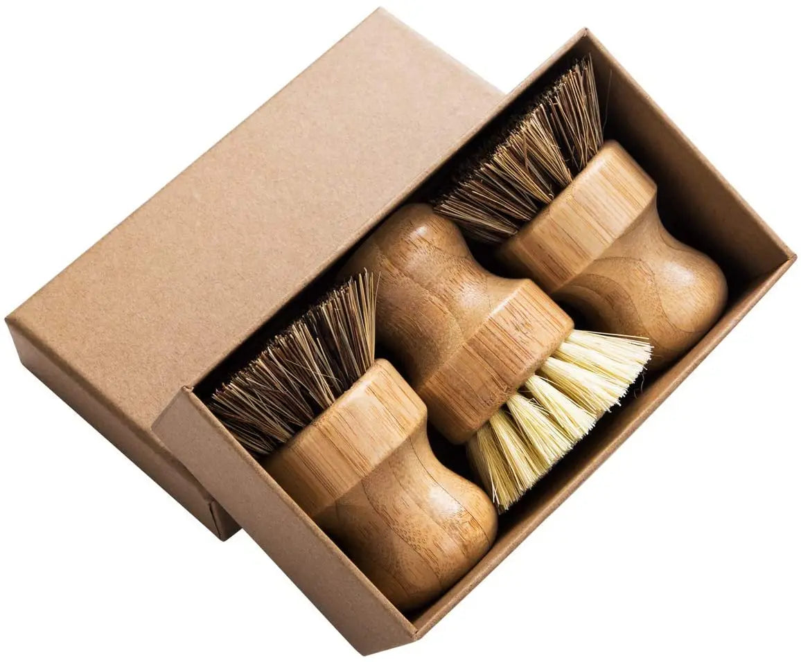 Kitchen Gift Set Pan Pot Dish Vegetable Scrubber Natural Palm Durable Bamboo Cleaning Brush With Round Handle