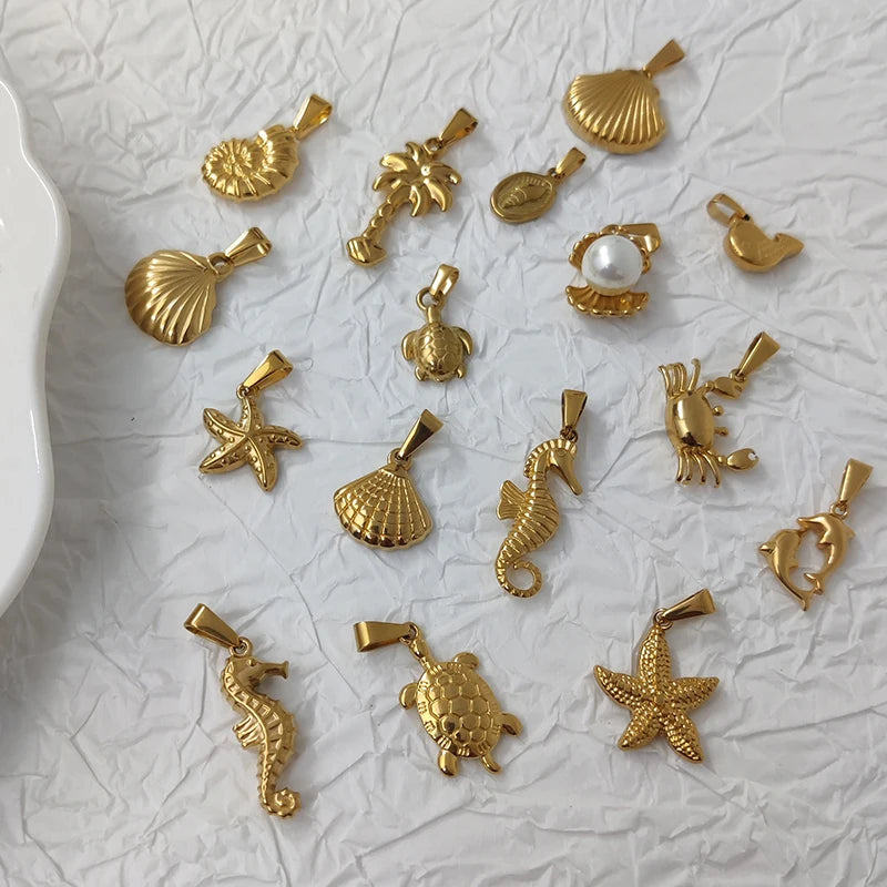 Summer Beach Theme Pendant DIY Waterproof Gold Plated Stainless Steel Jewelry Custom Charms for Jewelry Making MSPC001