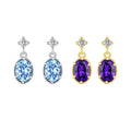 Light Luxury 925 Sterling Silver Light Blue Purple Zirconia Oval Pendant Earrings for Engagement Party Birthday Jewelry