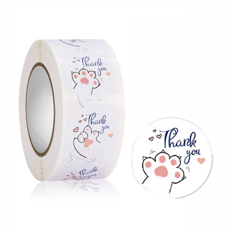CARTOON Kawaii Cute Cat Kids Thank You Round Adhesive Seal Labels Cartoon Thank You Stickers