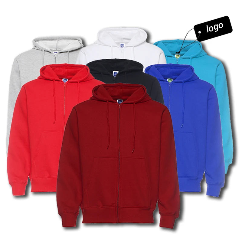 Wholesale Best Selling Sweatshirts  Full Zip up Men Jacket Cotton Solid Color Custom Fleece Zipper Hoodie