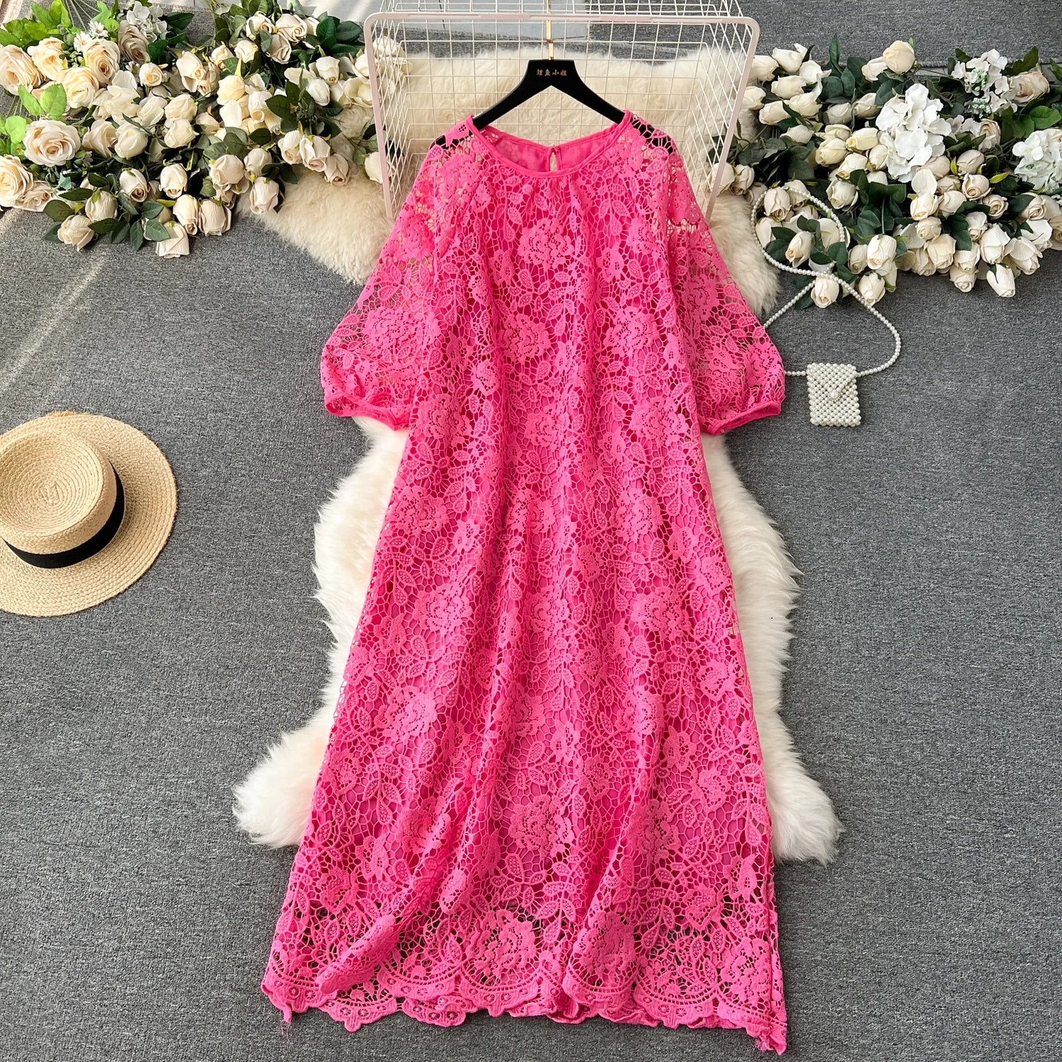 Women Empire Hollow Out Lace Vestidos Dresses Clothes Women