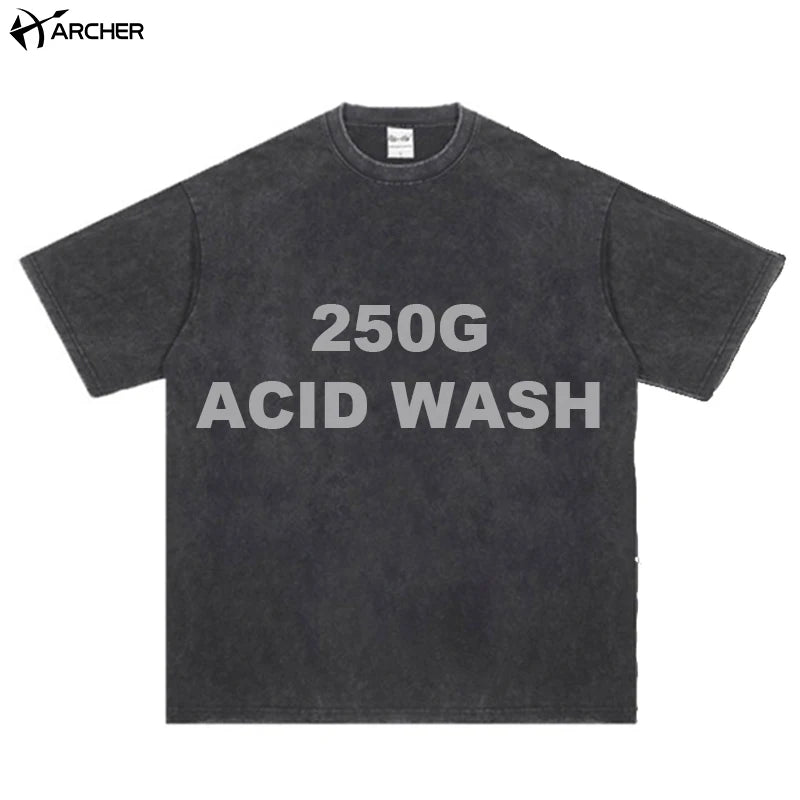 Streetwear Distressed Vintage Acid Wash T-shirt Custom Logo Embroidery Graphic Washed T Shirts Oversize Men Washed Tshirt