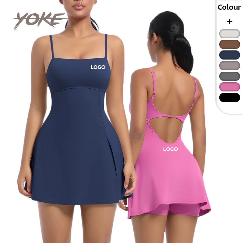 YK Wholesale Custom New Style Sports Skirts With Built Pad Tennis Skirt Scrunch Shorts Gym Fitness Women Hollow Yoga Jumpsuits