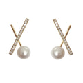 AA00805 X Shape Diamond Pearl Earrings Female Cold Wind Simple Temperament Fashion Ear Studs Earring