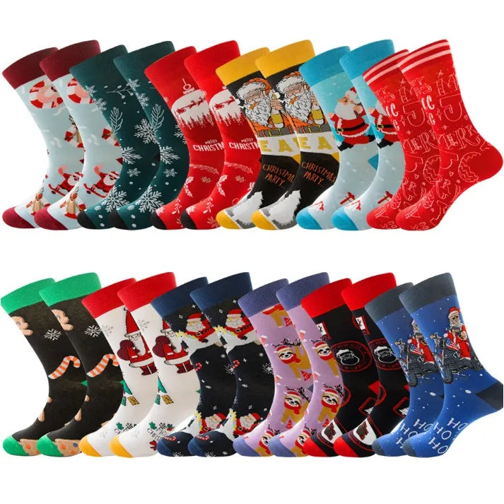 Funny Men Christmas Socks Elk Santa Claus Snow Socks Gift for Man Printed Fun Colorful Festive Men's Christmas Socks