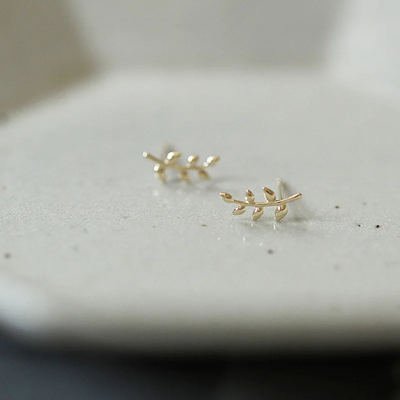 Hypoallergenic Genuine Silver S925 Leaves Tiny Leaf Stud Earring
