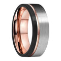 Black Rose Gold Tungsten Wedding Ring Silver Brushed Finish for Men Women Tow Tone Center Grooved Stainless Steel Rings