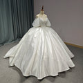 For Jancember 1247 Ivory Off-Shoulder Satin Ball Gown Dress for Women Beautiful Pearls Natural Ruffles Pleats for Wedding