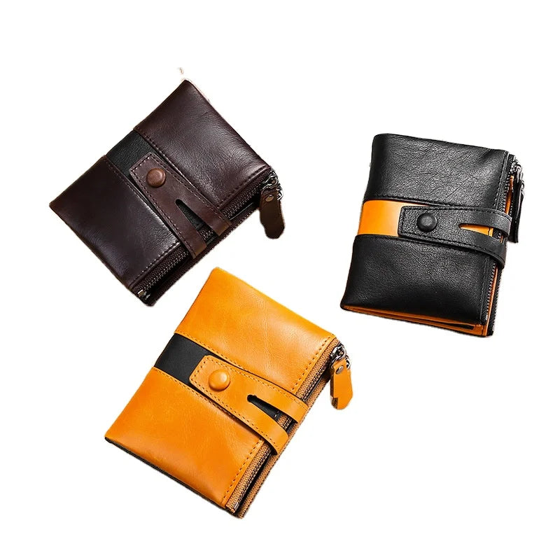 Men's Travel Bifold Credit Card Purse RFID Blocking Genuine Leather Wallet Folding Muti Card Slot Leather Card Holder Wallet