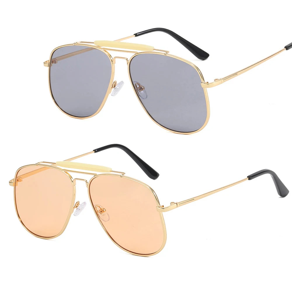 New Trends Designer Y2K Metal Pilot Sunglasses Luxury Oversized Rectangle Shield UV400 Sun Glasses Eyewear Shades