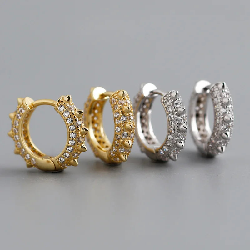 Wholesale Earrings 925 Sterling Silver Punk Rivet Micro Inlaid Luxury Zirconia Gold Plated Hoop Earring for Women 2022