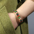 Vacation Women's Bohemian Jewelry Stone Bracelet 4mm 2 Row Multicolor Natural Gemstone Hand-woven Open Bracelet Bangle Wholesale