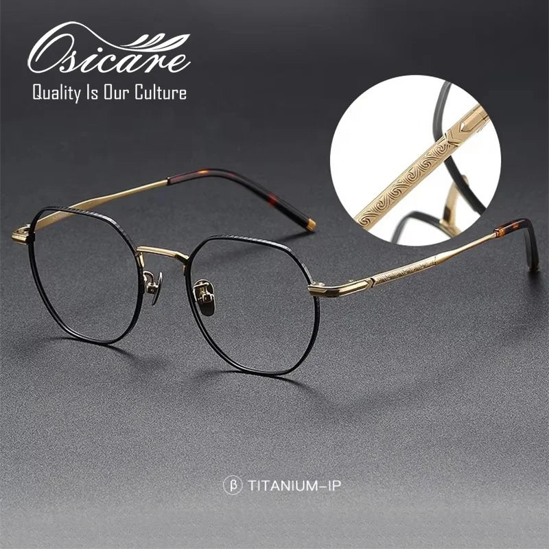 High Quality Pure Titanium Engraved Glasses Frame Stylish Spectacle Gold Myopia Optical Stock End Eyeglass Vintage Specs for Men
