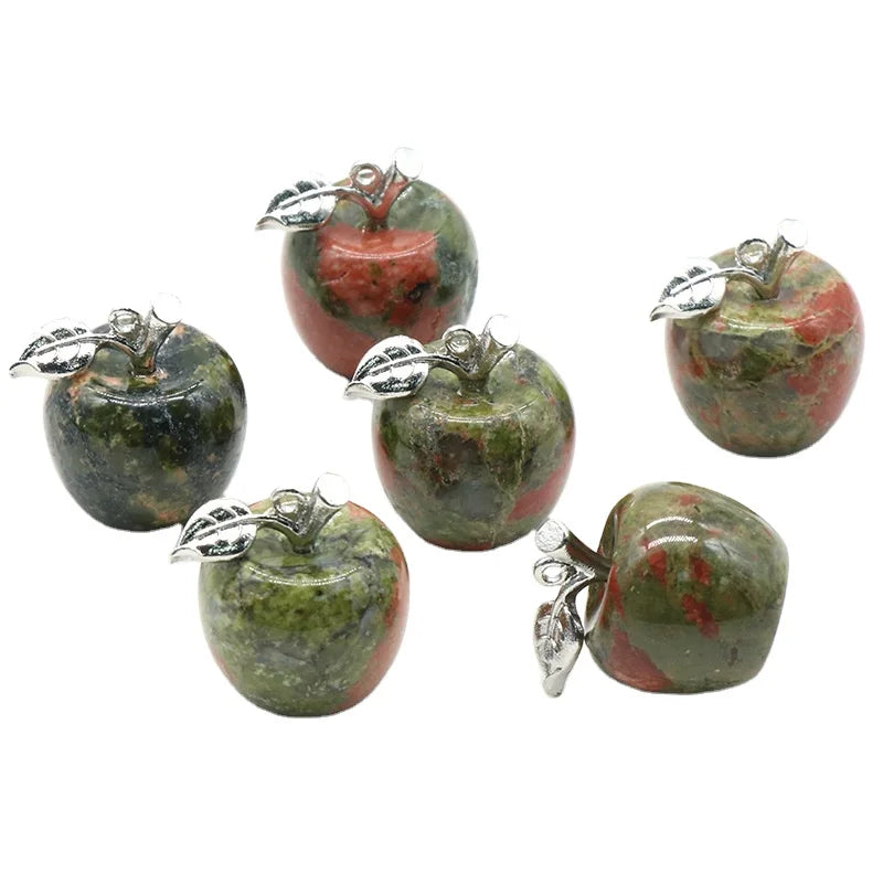 HZ Unakite Natural Crystal Gemstone Carved Apple Figurine Statue Hand Carved Crystal Apple Ornament