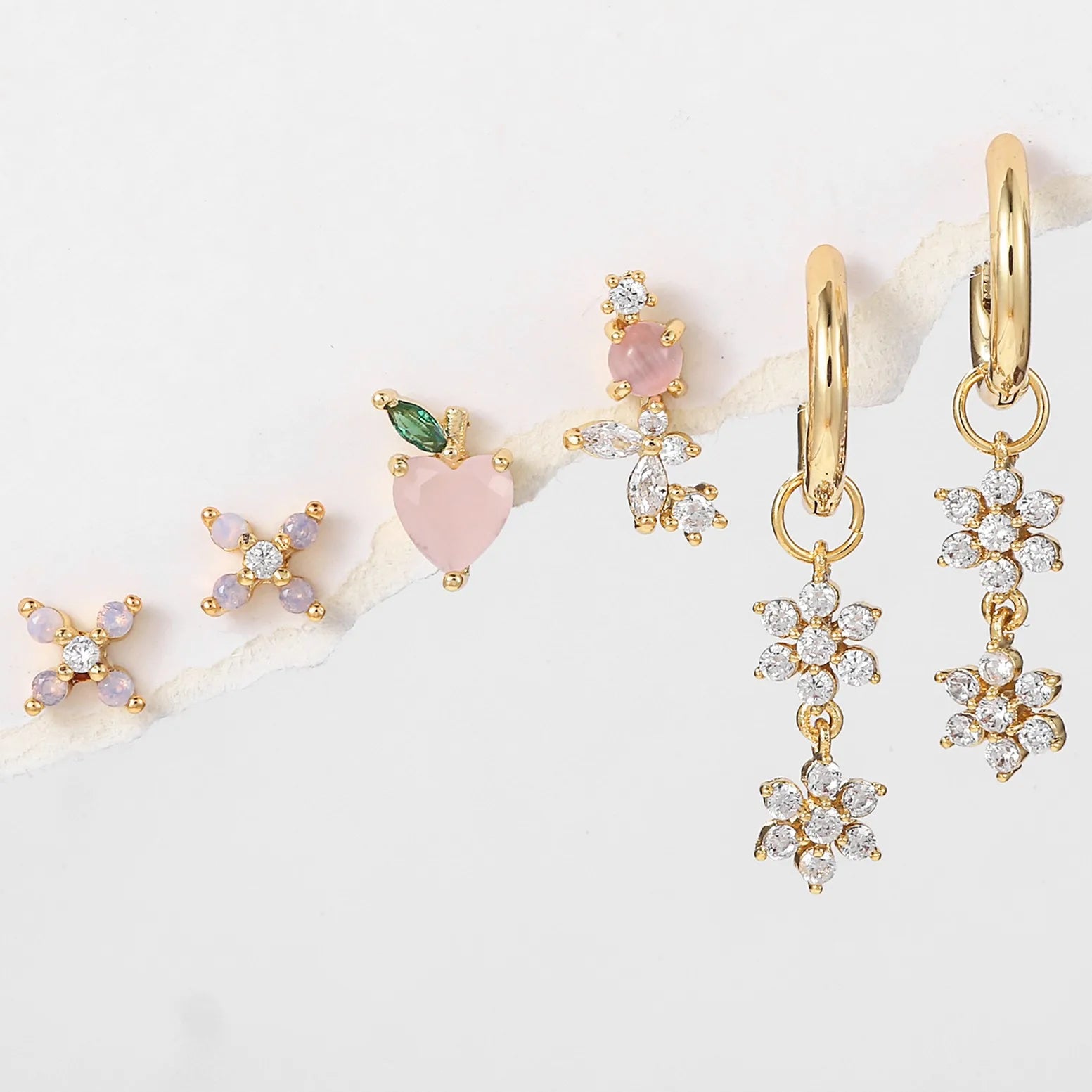 Fashion Personalized Design Fruit Brass Earrings Flower Design Zircon Tassel Earrings Jewelry Brass Accessory Set