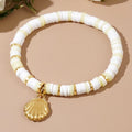 Go2boho Friendship Bracelets Boho Polymer Beaded Stretch Design Alloy Shell Pendant Fashion Jewelry Clay Bead Bracelet for Women