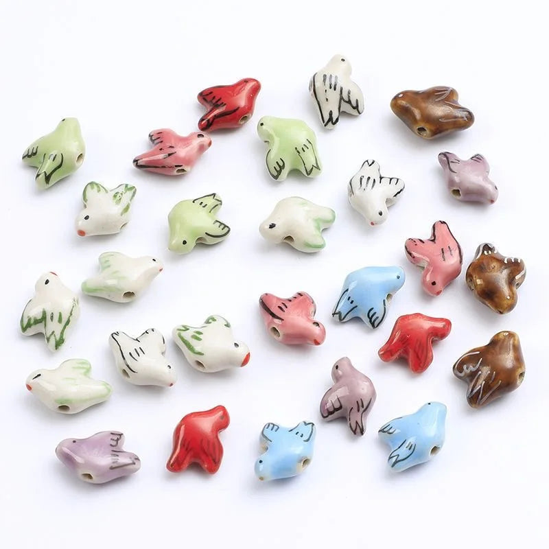 Cute 15*20mm Colorful Animal Ceramic Clay Beaded Handmade Graffiti 3D Bird Shape Loose Beads Charm DIY Jewelry Findings