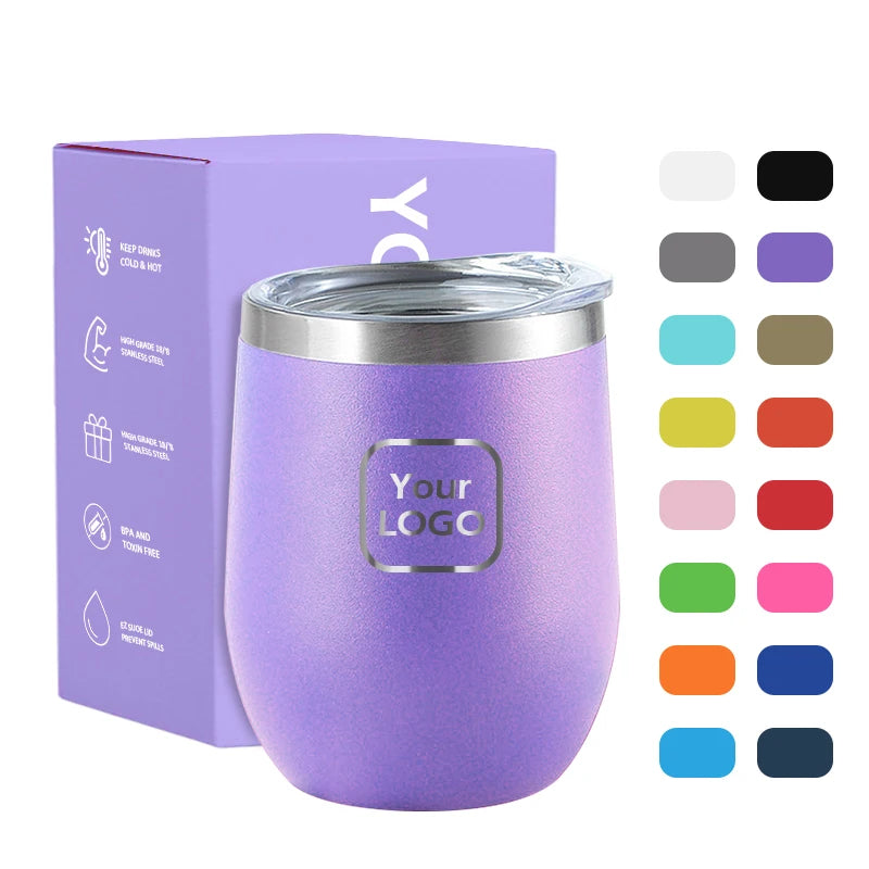 Wholesale Personalized 12 Oz Vacuum Insulated Stainless Steel Wine Tumbler Coffee Mug Custom Logo Double Wall Wedding Modern