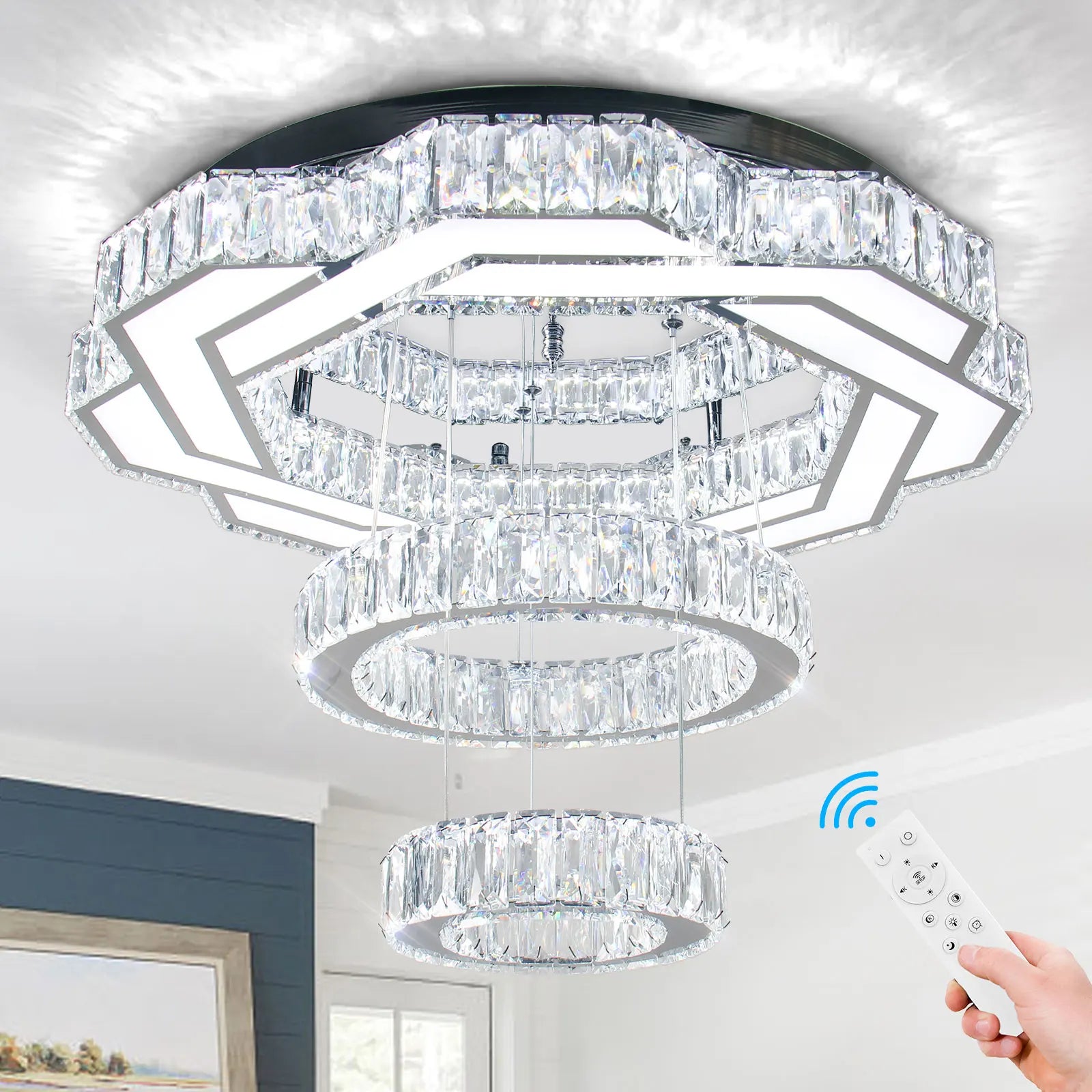 Dimmable Restaurant Light Luxury Modern Led Chandelier Modern Chandelier for High Ceilings with Remote