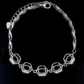 Sterling Silver 4*6mm Semi Mount Bracelet Empty Support Blank Claw Setting S925 Mountain Base Holder Without Stone Inlay for DIY