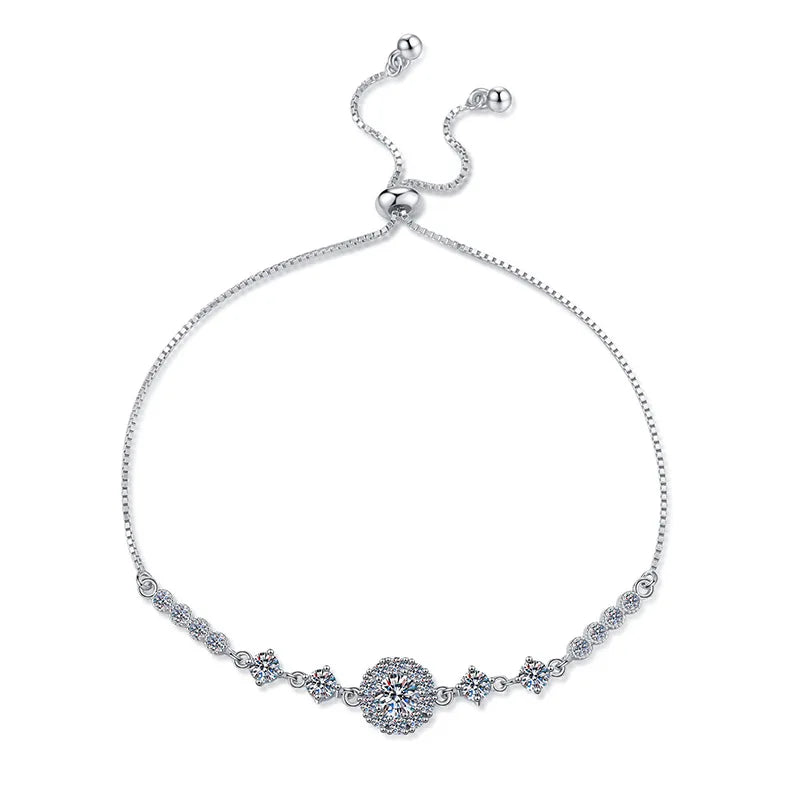 Wholesale 925 Sterling Silver Luxury Bracelet with 0.5 Carat Moissanite Customised Fine Adjustable Chain for Gifts and Parties
