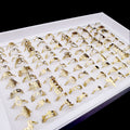 Newly Fashion Hot Sale 100 Mix-Match Fancy Ring Jewelry Women Men Irregularity Stainless Steel Wholesale 18K Gold Plated