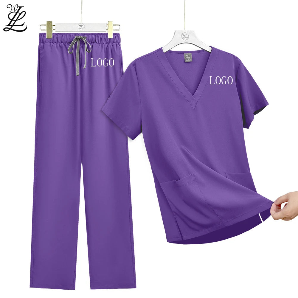 Fashionable Women's Medical Nursing Custom Logo 2Piece Hospital Workwear Pants Surgical Uniform Doctor Nurse Jogger Uniform Sets